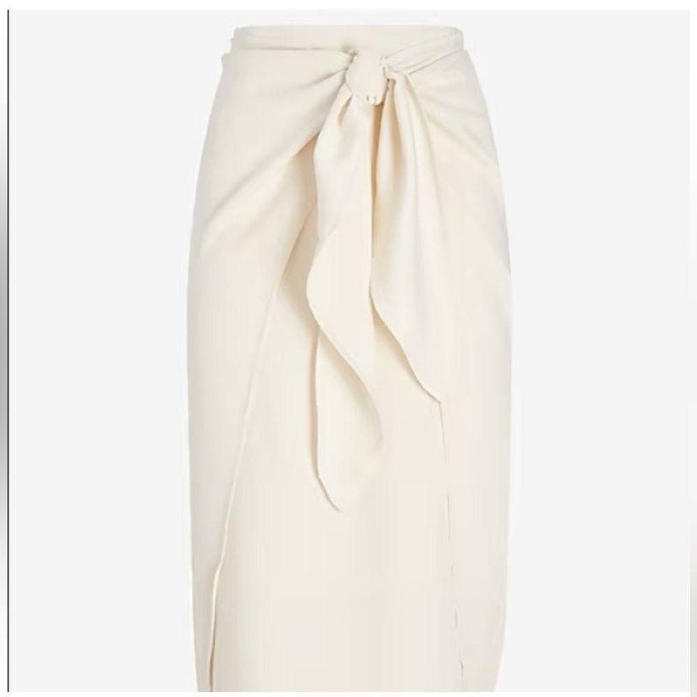 Express Cream Midi Skirt with Tie Detail
